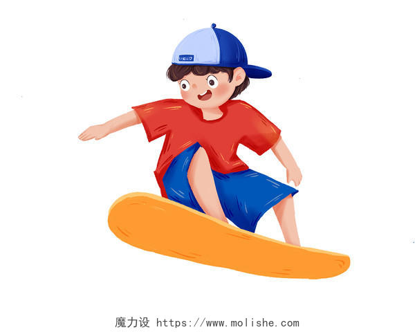 开学季玩滑板的小男孩开学季元素